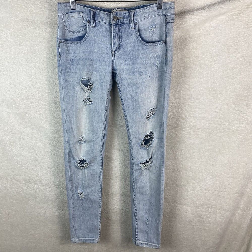 Free People Jeans Size 27 Blue Skinny Ankle Mid Rise‎ Distressed Denim
